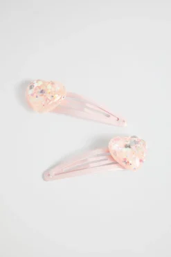 Seed Heritage Hair Accessories-Acrylic Glitter Heart Snaps Dusty Rose