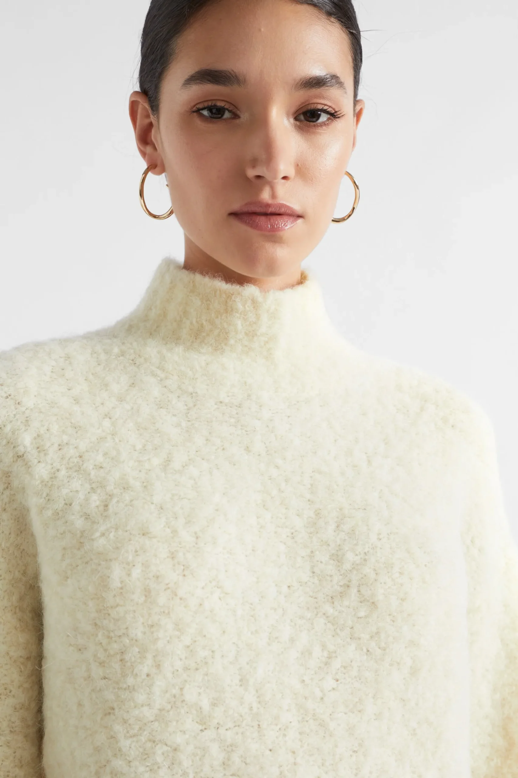 Seed Heritage Knitwear & Sweaters-Alpaca Boucle Side Split Knit Vanilla Cream Marle
