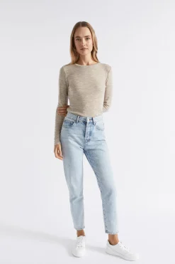 Seed Heritage Knitwear & Sweaters-Babywool Crew Neck Top Light Storm Marle