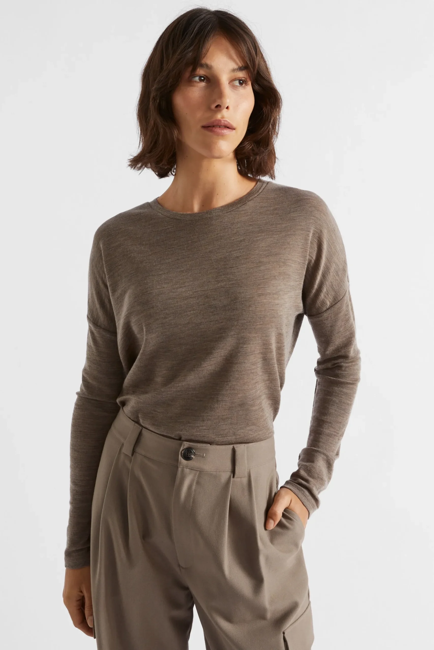 Seed Heritage Knitwear & Sweaters-Babywool Curve Hem Top Hazel Marle