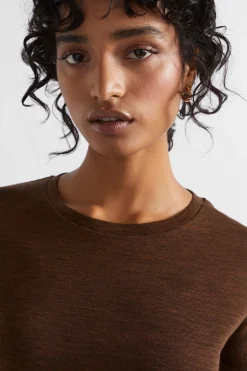 Seed Heritage Knitwear & Sweaters-Babywool Curve Hem Top Hot Chocolate Marle