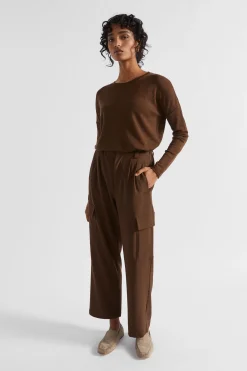 Seed Heritage Knitwear & Sweaters-Babywool Curve Hem Top Hot Chocolate Marle