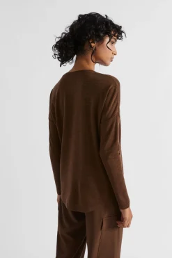 Seed Heritage Knitwear & Sweaters-Babywool Curve Hem Top Hot Chocolate Marle