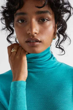 Seed Heritage Knitwear & Sweaters-Babywool Roll Neck Top Peacock Blue Marle