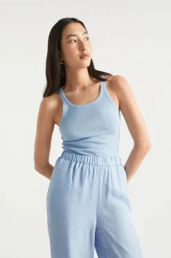 Seed Heritage T-Shirts & Tops-Basic Rib Tank Bluebell
