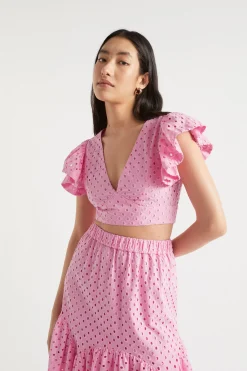 Seed Heritage T-Shirts & Tops-Broderie Crop Top Soft Orchid