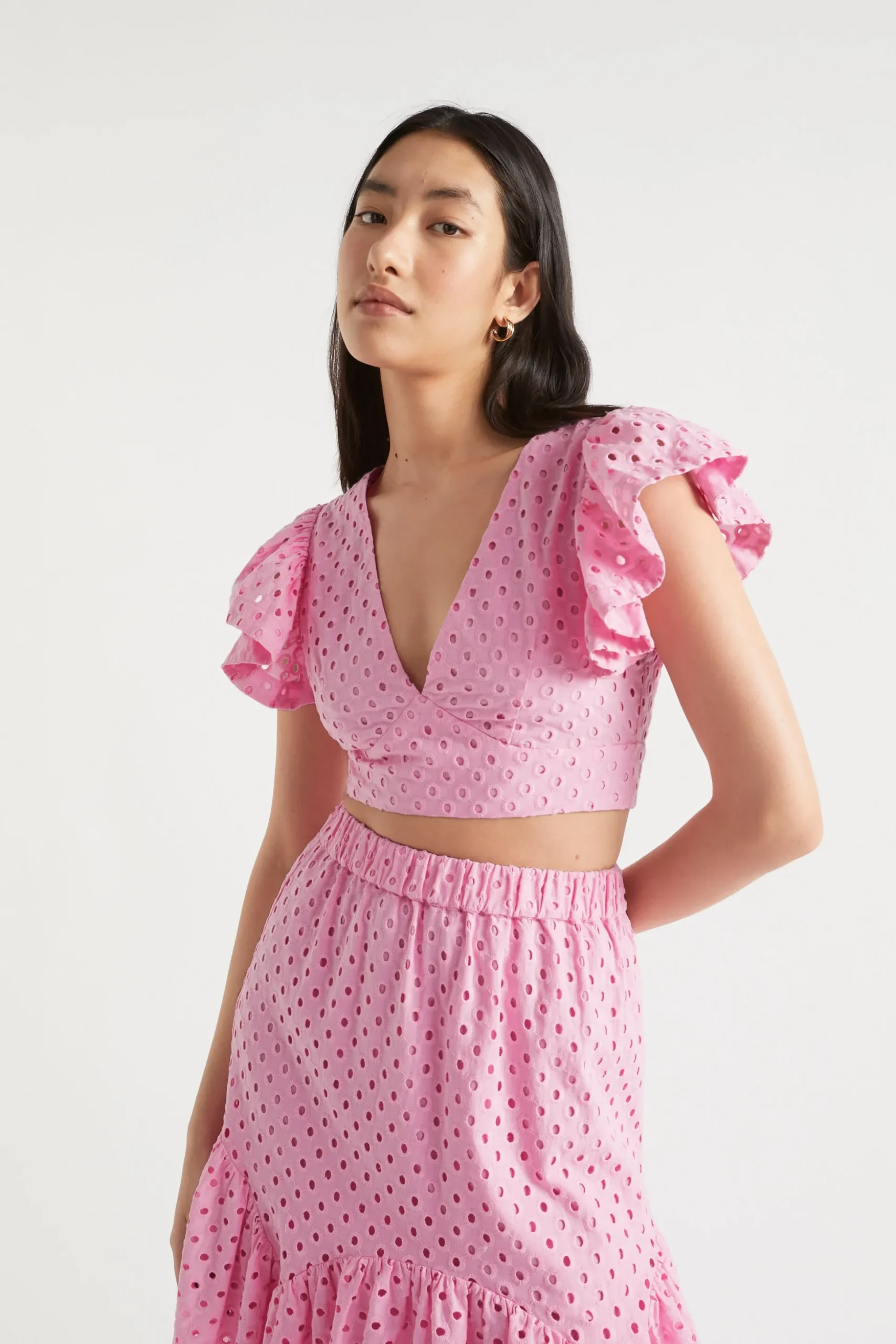 Seed Heritage T-Shirts & Tops-Broderie Crop Top Soft Orchid