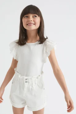 Seed Heritage T-Shirts & Tops-Broderie Frill Top Vintage White