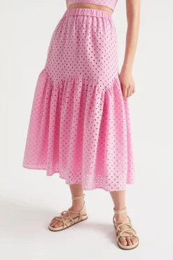 Seed Heritage Skirts-Broderie Tiered Midi Skirt Soft Orchid
