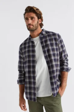Seed Heritage Shirts-Brushed Check Shirt Midnight Blue