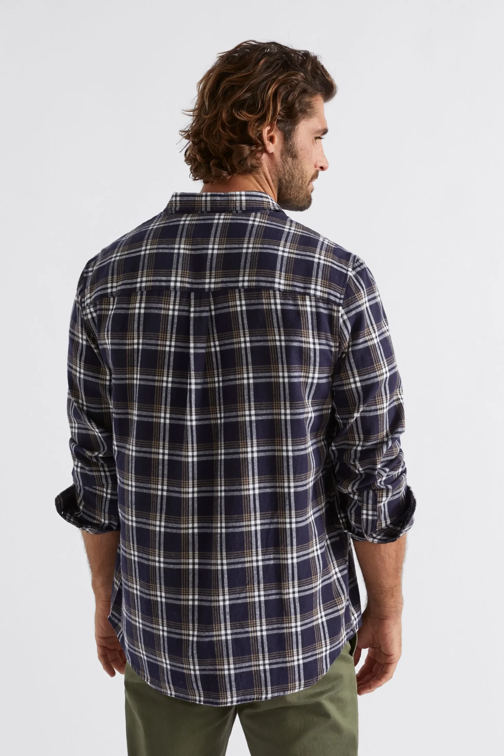 Seed Heritage Shirts-Brushed Check Shirt Midnight Blue