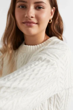 Seed Heritage Knitwear & Sweaters-Cable Crop Knit Vintage Cream