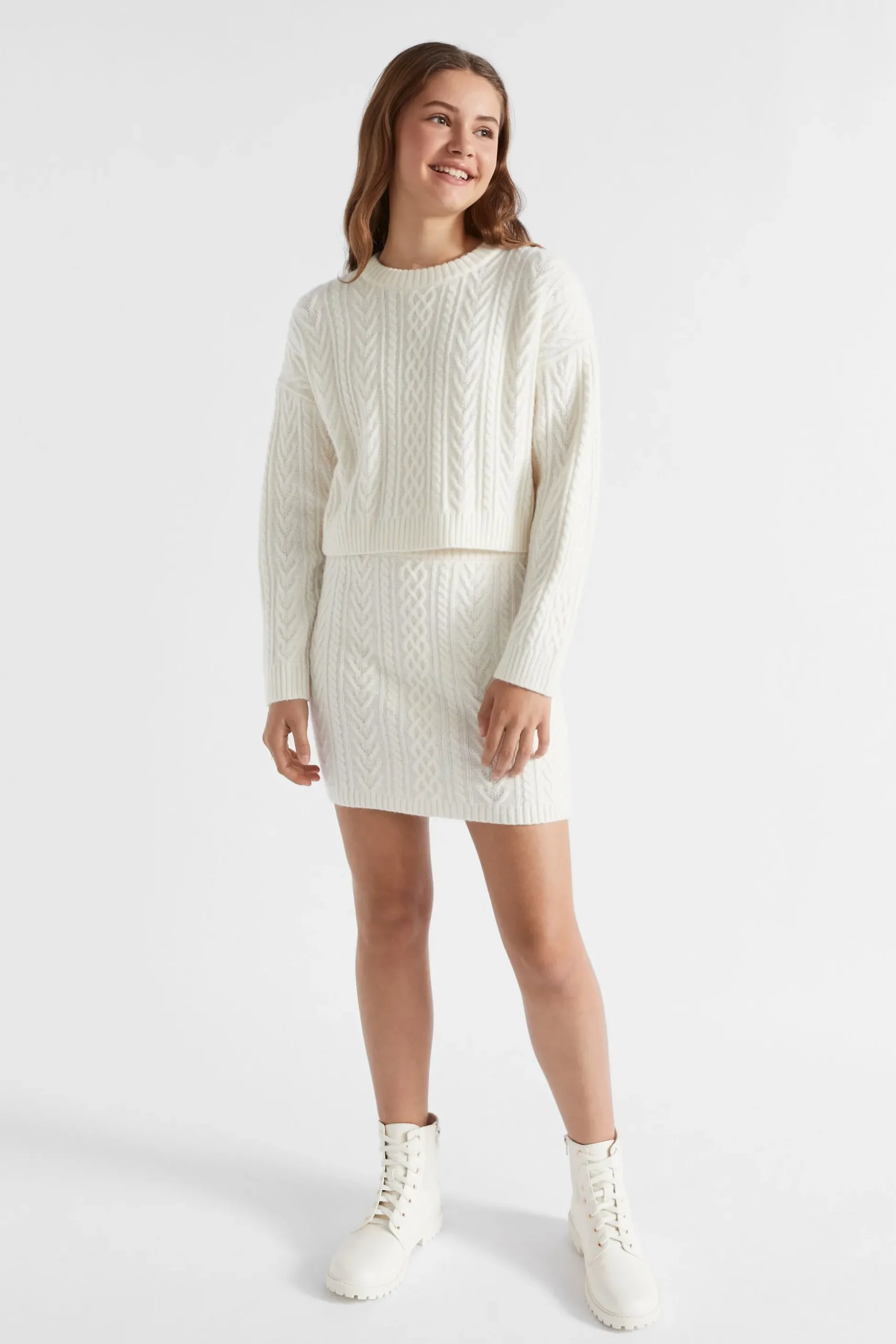 Seed Heritage Knitwear & Sweaters-Cable Crop Knit Vintage Cream