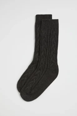 Seed Heritage Socks & Tights-Cable Knit Bed Sock Charcoal