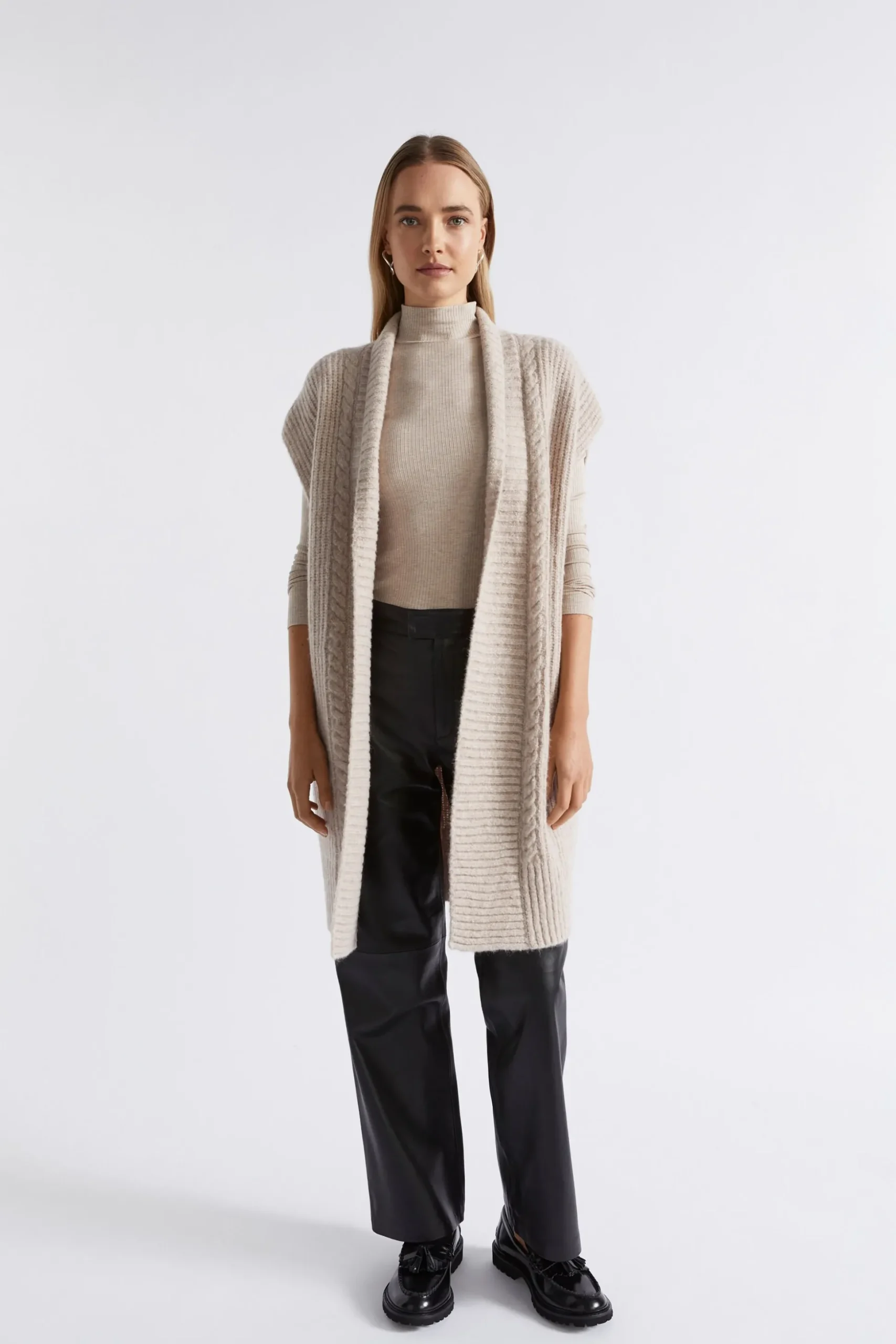 Seed Heritage Scarves & Kaftans-Cable Knit Gilet Light Storm