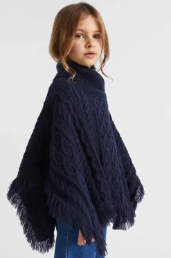 Seed Heritage Ponchos & Capes-Cable Knit Poncho Midnight Blue