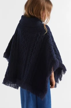 Seed Heritage Ponchos & Capes-Cable Knit Poncho Midnight Blue