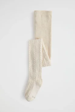 Seed Heritage Tights-Cable Knit Tights Oat Marle