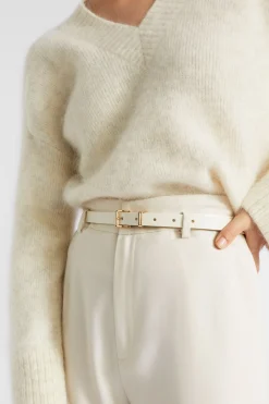 Seed Heritage Belts-Celeste Narrow Leather Belt Bone