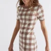 Seed Heritage Dresses-Check Knit Dress Cocoa Check