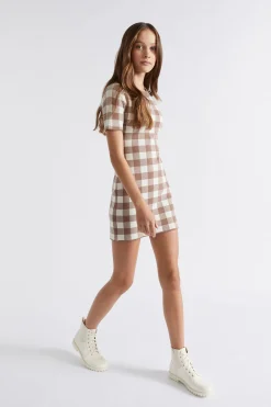 Seed Heritage Dresses-Check Knit Dress Cocoa Check
