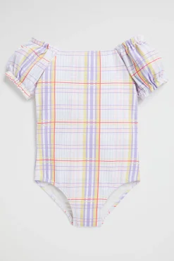 Seed Heritage Swimwear-Check Puff Sleeve Bather Multi