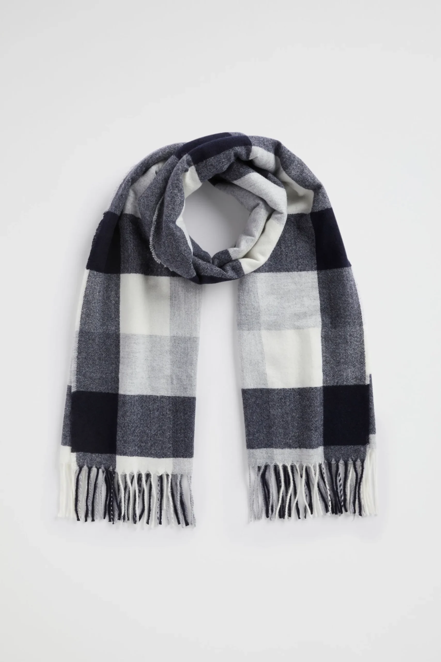 Seed Heritage Scarves & Kaftans-Check Tassel Scarf Midnight Sky Multi