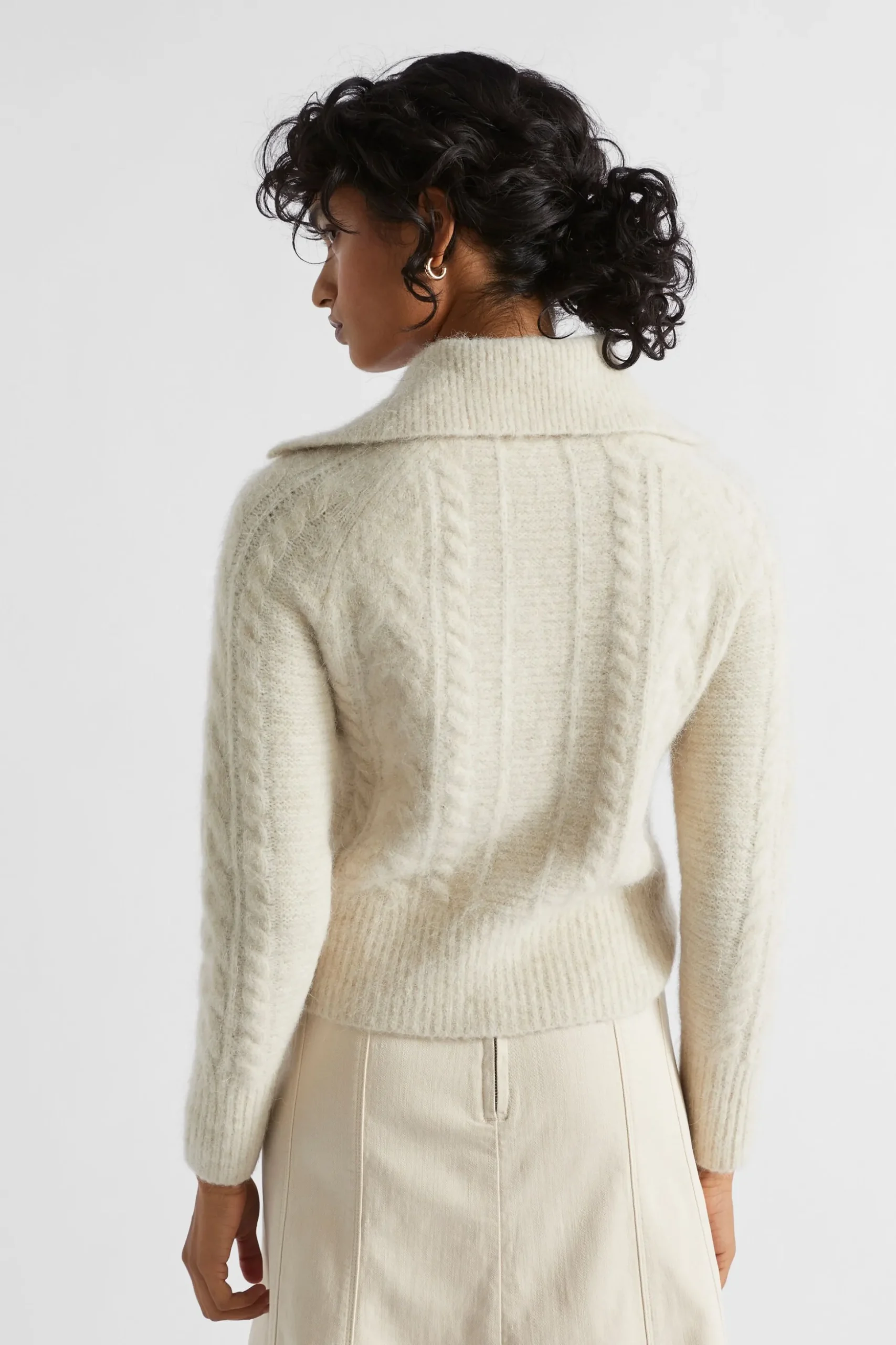 Seed Heritage Knitwear & Sweaters-Collared Cable Knit Cardigan Vanilla Cream Marle
