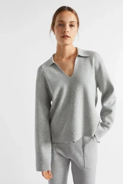 Seed Heritage Knitwear & Sweaters-Collared Double Knit Silver Marle