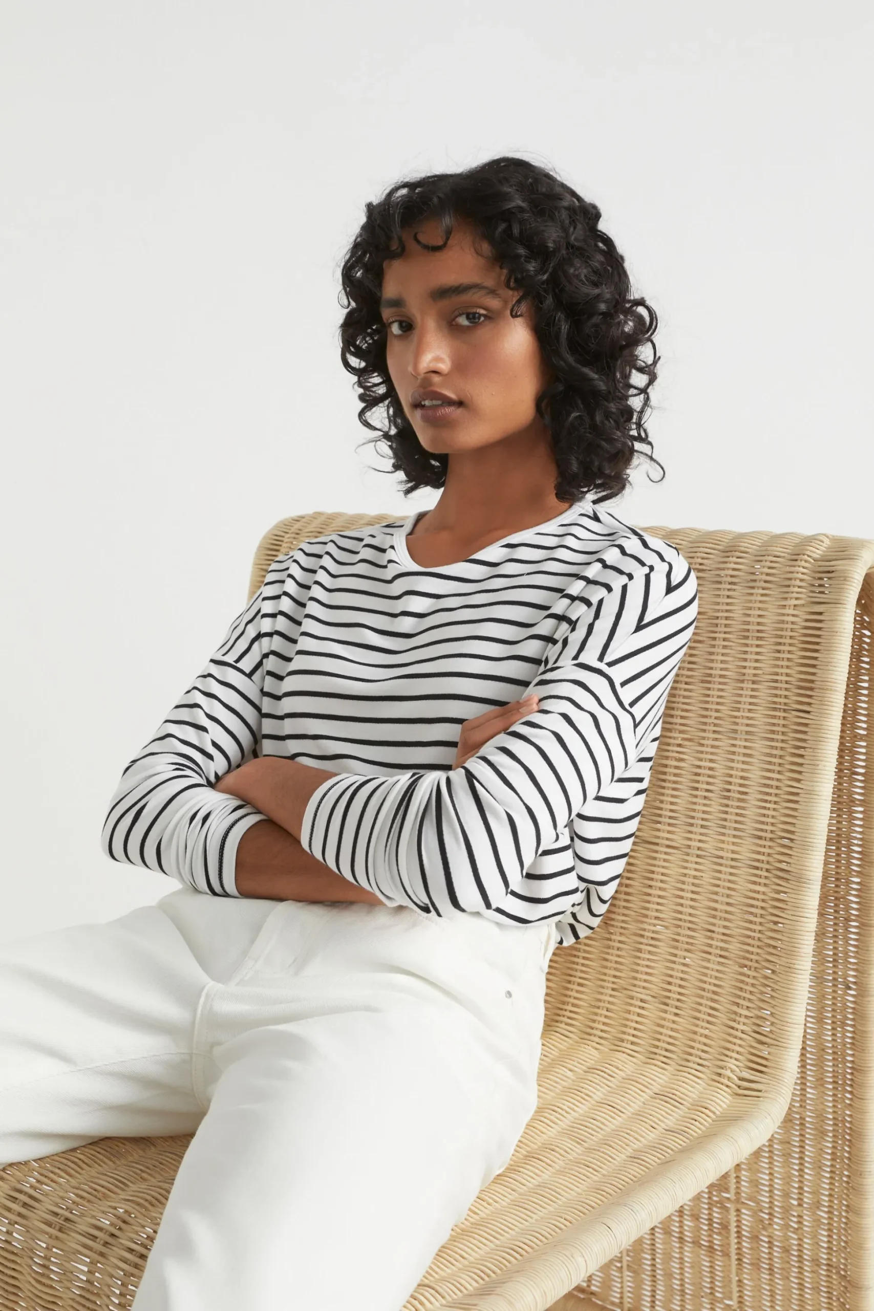 Seed Heritage T-Shirts & Tops-Core Asymmetrical Top Mono Stripe