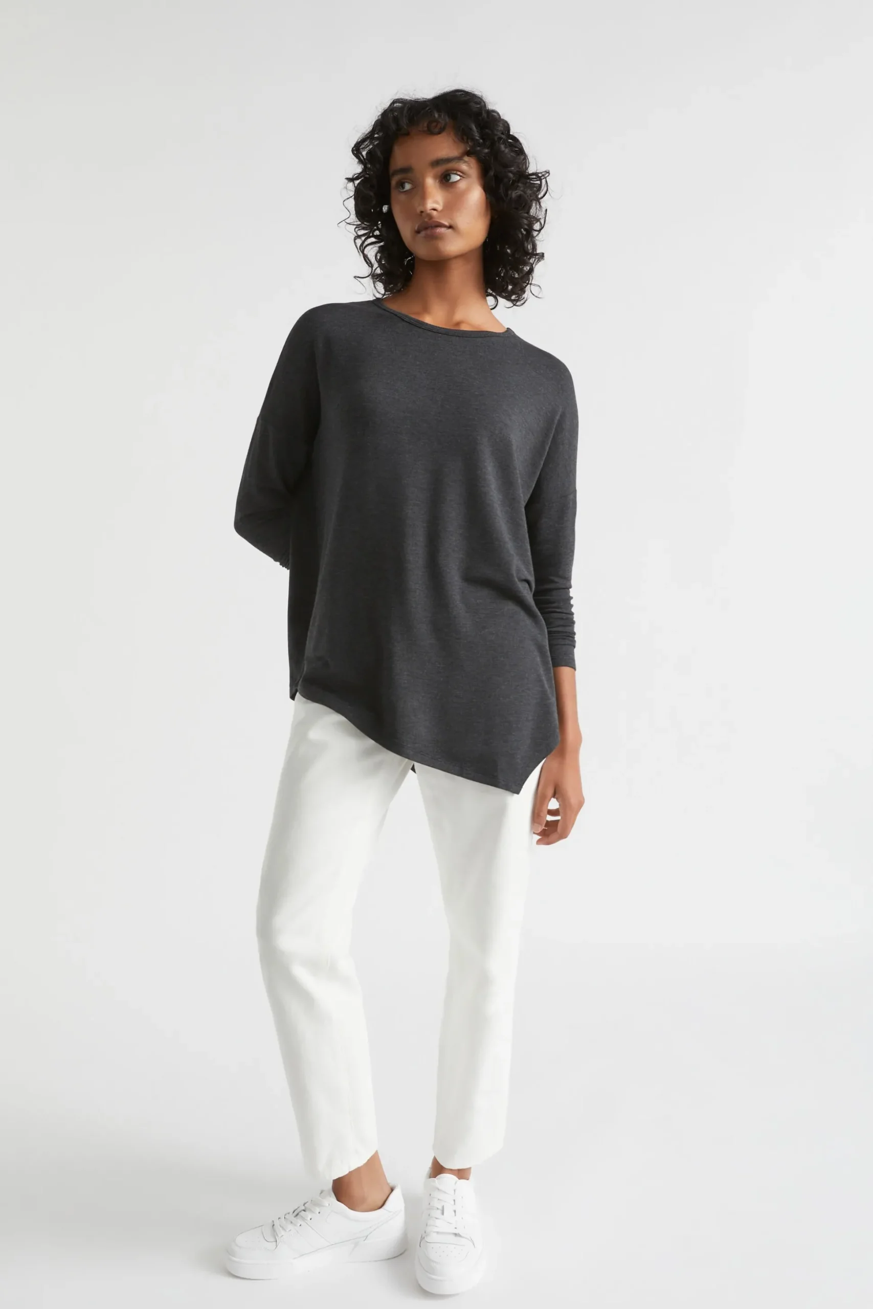 Seed Heritage T-Shirts & Tops-Core Asymmetrical Top Slate Marle