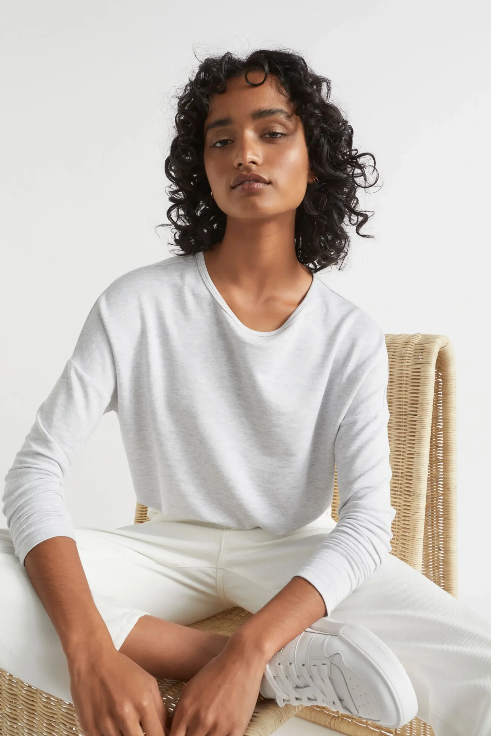 Seed Heritage T-Shirts & Tops-Core Asymmetrical Top Light Grey Marle