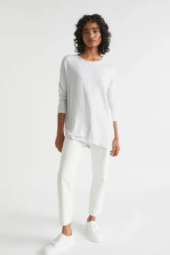 Seed Heritage T-Shirts & Tops-Core Asymmetrical Top Light Grey Marle
