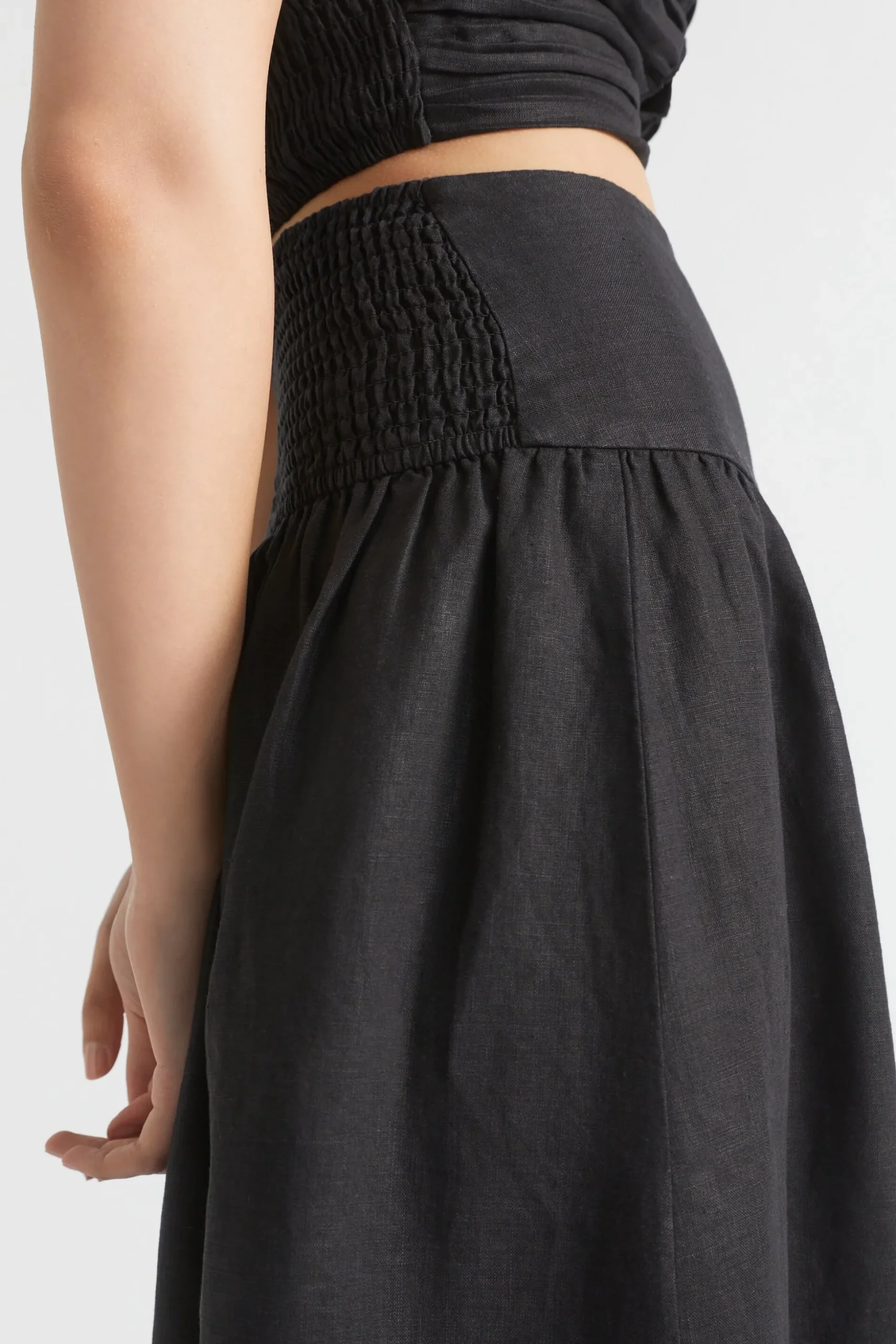 Seed Heritage Skirts-Core Linen Gathered Maxi Skirt Black