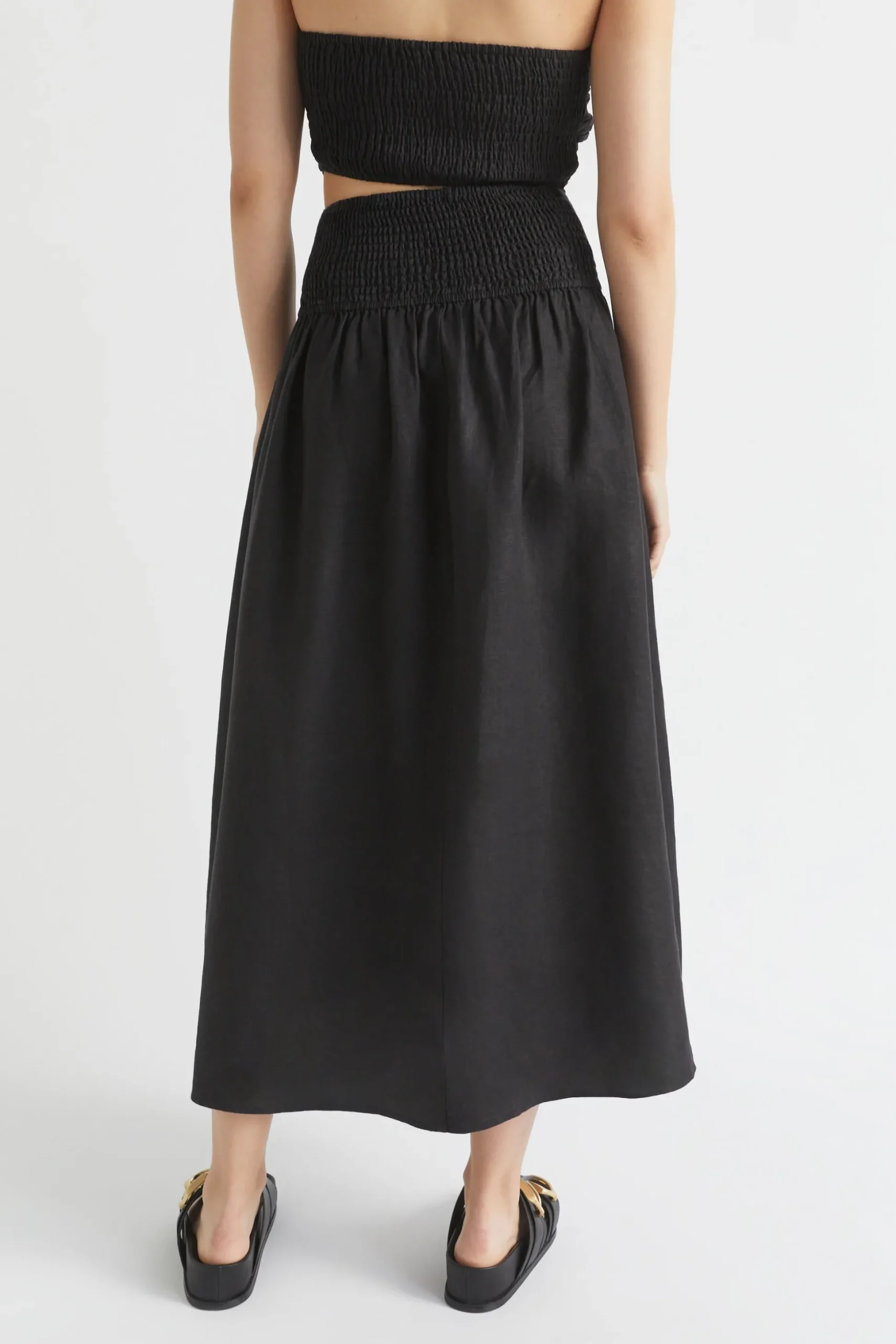 Seed Heritage Skirts-Core Linen Gathered Maxi Skirt Black