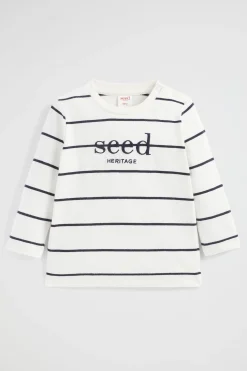 Seed Heritage T-Shirts & Tops-Core Logo Rugby Tee Canvas Stripe