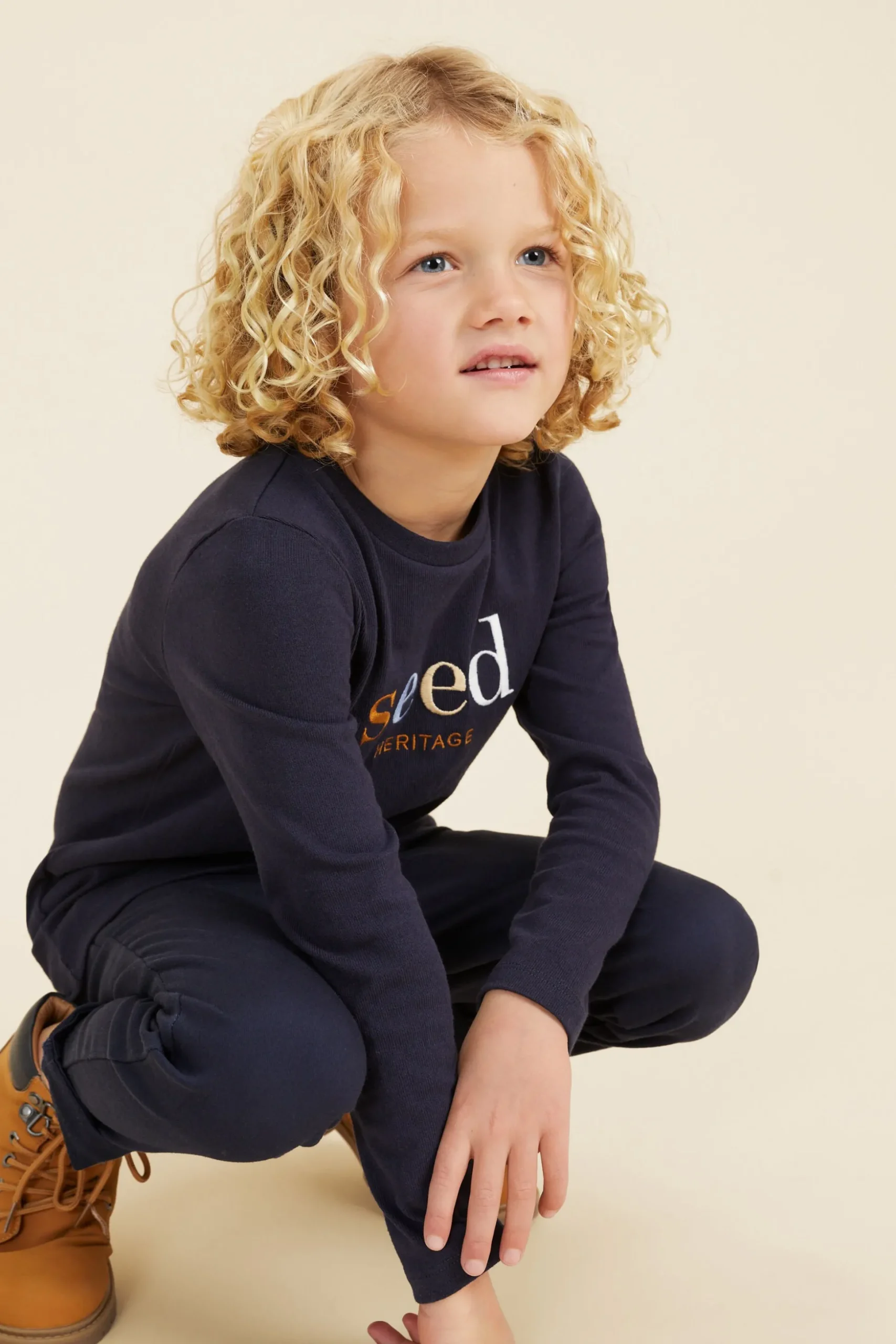 Seed Heritage T-Shirts & Tops-Core Logo Rugby Tee Midnight Blue
