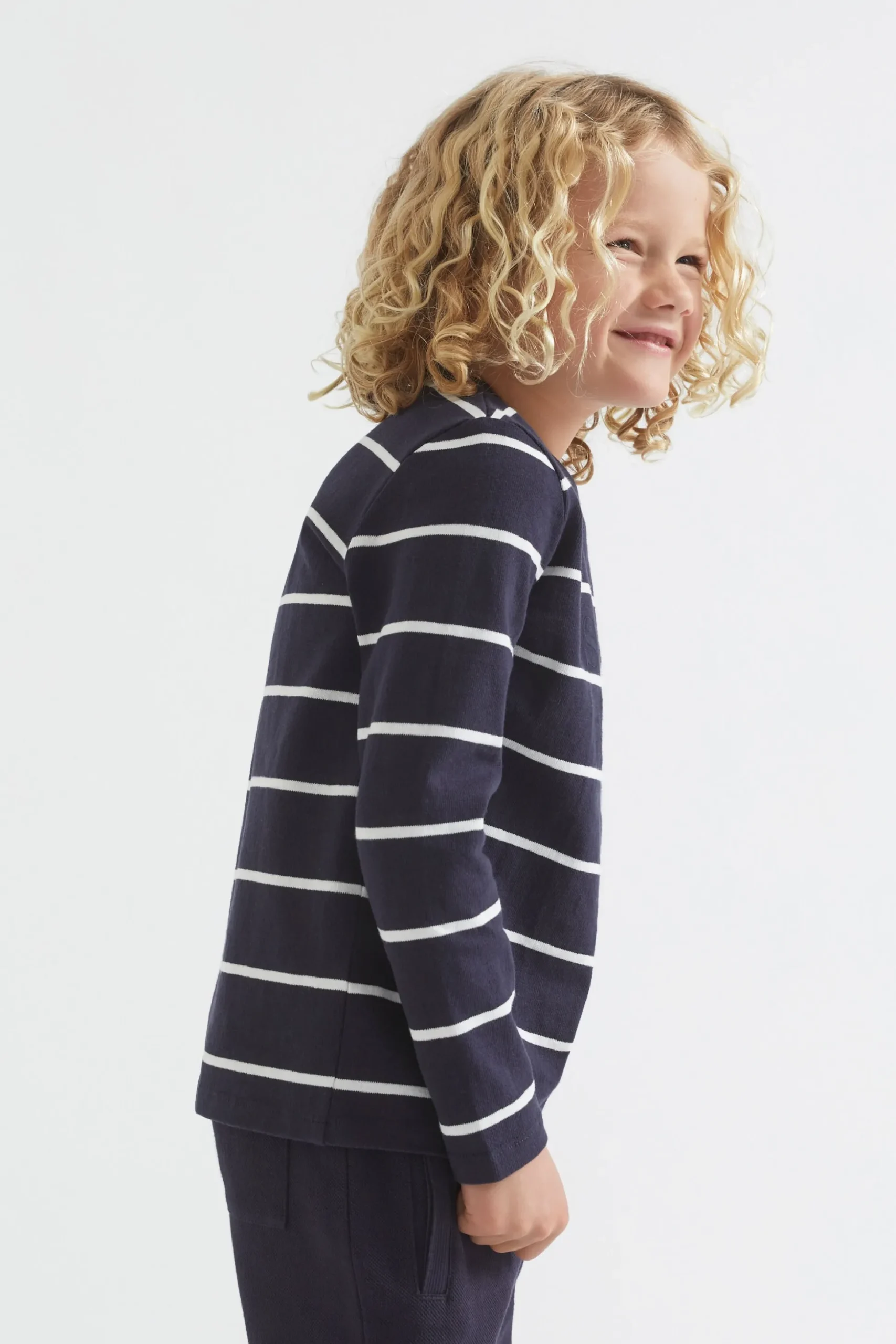Seed Heritage T-Shirts & Tops-Core Logo Rugby Tee Midnight Blue Stripe