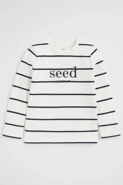 Seed Heritage T-Shirts & Tops-Core Logo Rugby Tee Canvas Stripe