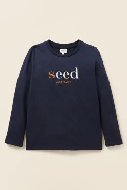 Seed Heritage T-Shirts & Tops-Core Logo Rugby Tee Midnight Blue