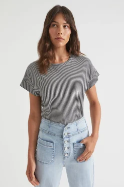 Seed Heritage T-Shirts & Tops-Core Longline Tee Mono Stripe