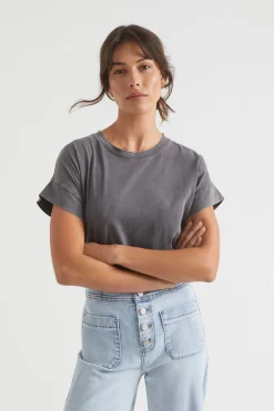 Seed Heritage T-Shirts & Tops-Core Longline Tee Coal Wash