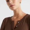 Seed Heritage T-Shirts & Tops-Core Rib Henley Top Hot Chocolate