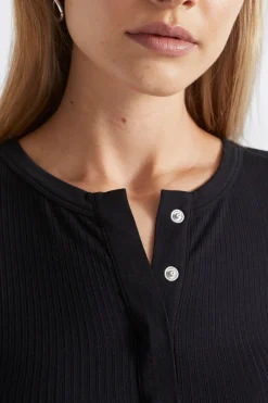 Seed Heritage T-Shirts & Tops-Core Rib Henley Top Black