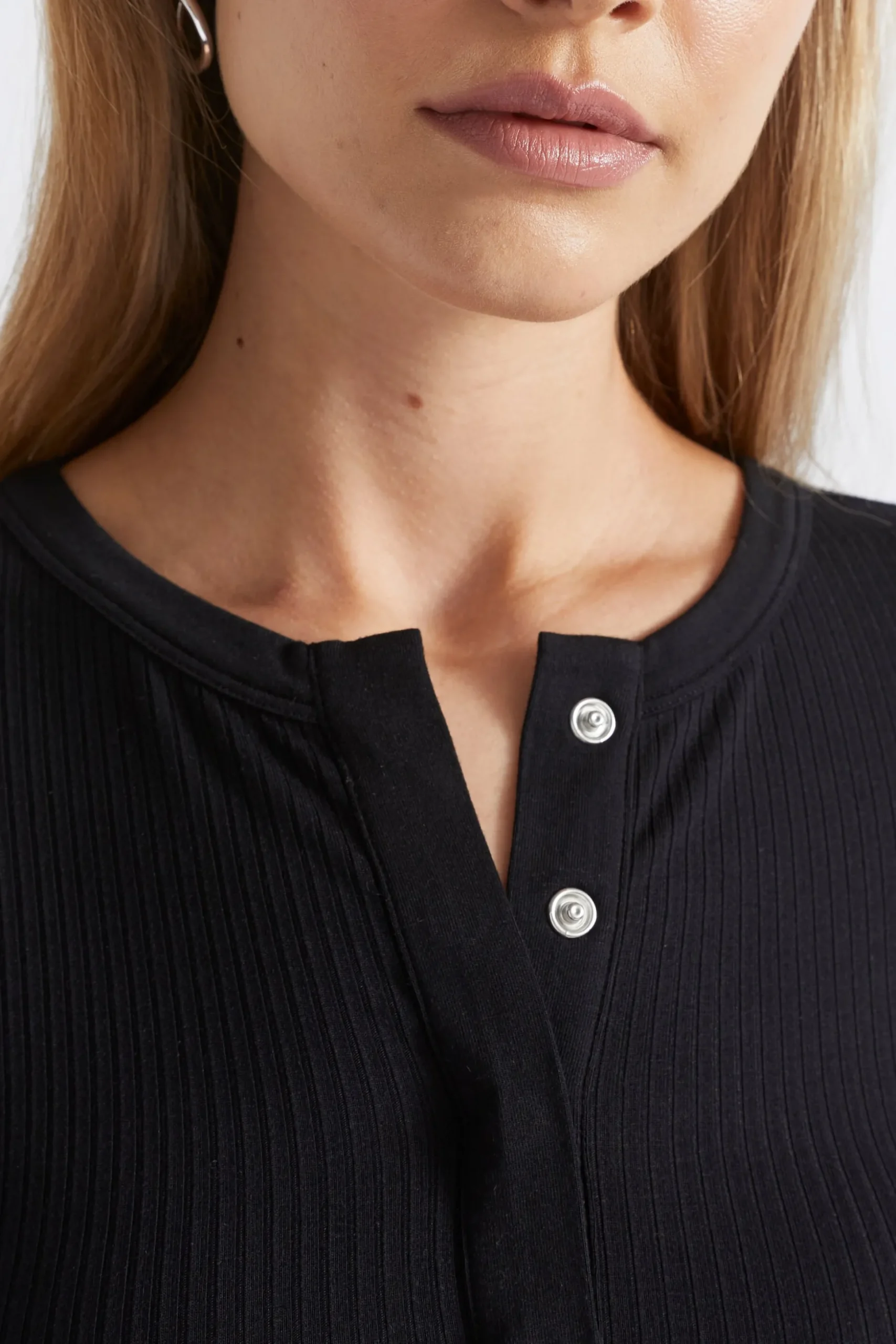 Seed Heritage T-Shirts & Tops-Core Rib Henley Top Black