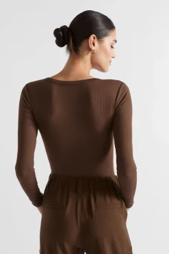 Seed Heritage T-Shirts & Tops-Core Rib Henley Top Hot Chocolate