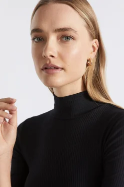 Seed Heritage T-Shirts & Tops-Core Rib Mock Neck Top Black
