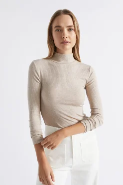 Seed Heritage T-Shirts & Tops-Core Rib Mock Neck Top Light Storm Marle