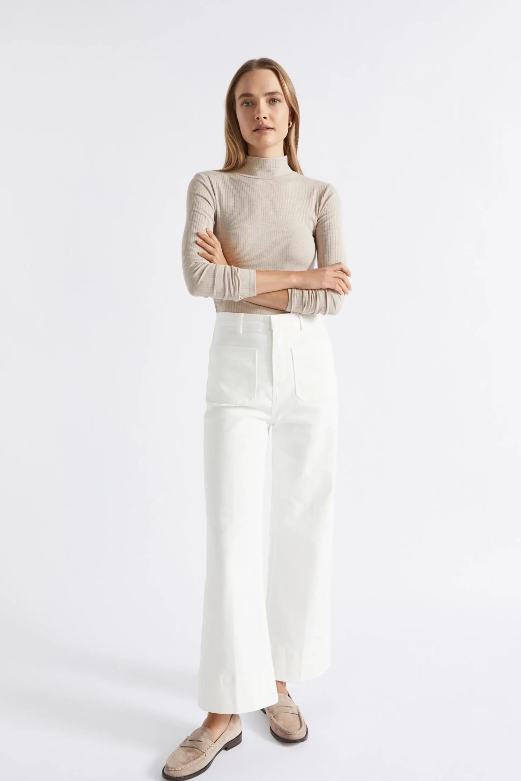 Seed Heritage T-Shirts & Tops-Core Rib Mock Neck Top Light Storm Marle