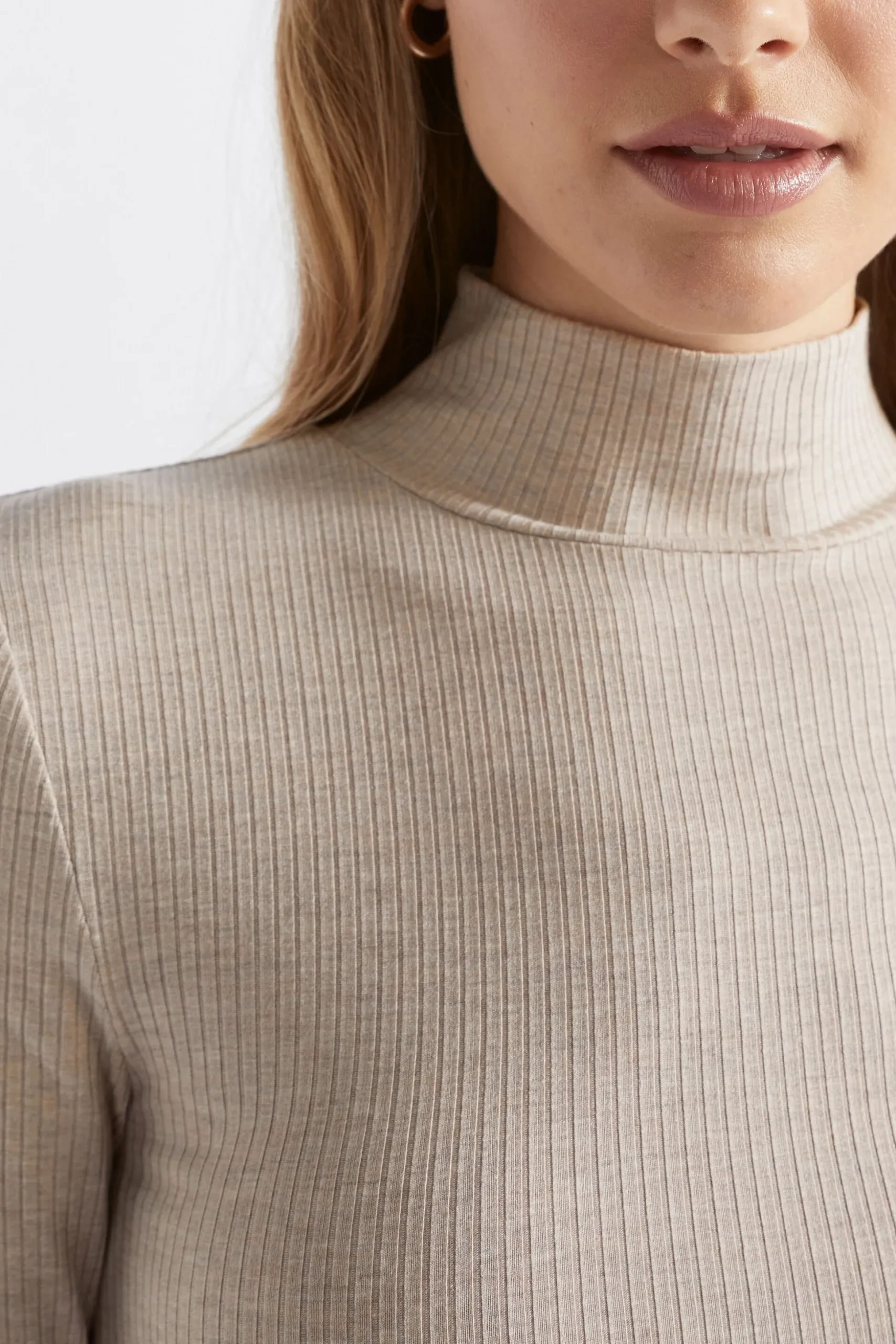 Seed Heritage T-Shirts & Tops-Core Rib Mock Neck Top Light Storm Marle